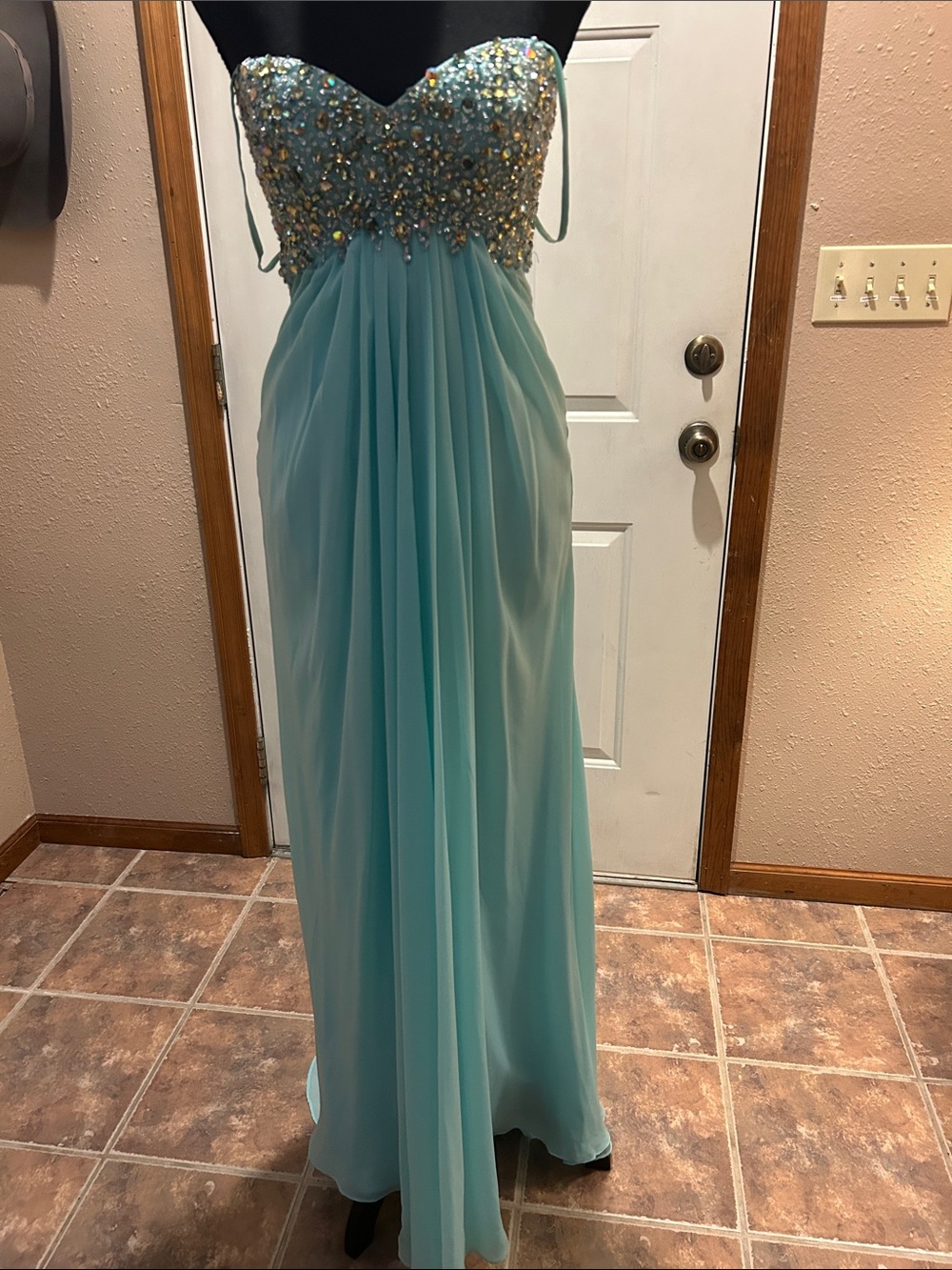 Dave & Johnny Beaded Aqua Strapless Prom Gown NWOT